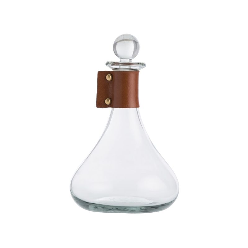 Arteriors 2743 Thurman 10" Tall Glass Decanter with Leather Accents